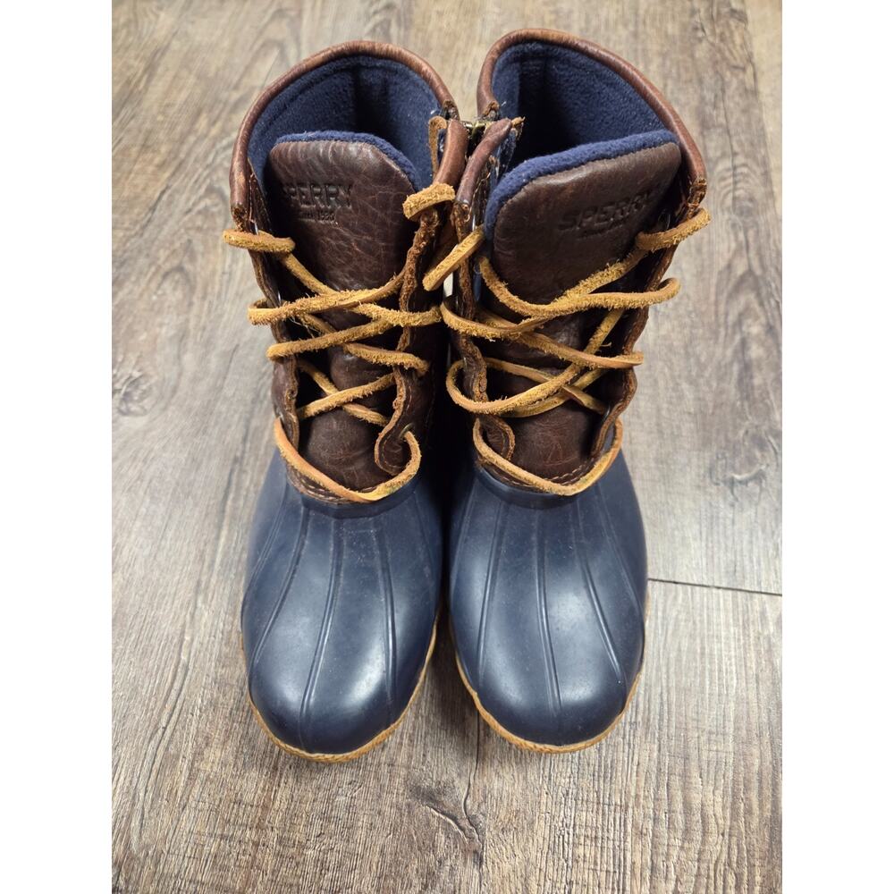 Sperry Saltwater 5.5M Brown Leather and Navy Duck Rain Winter Boots STS91175 - Picture 5 of 9
